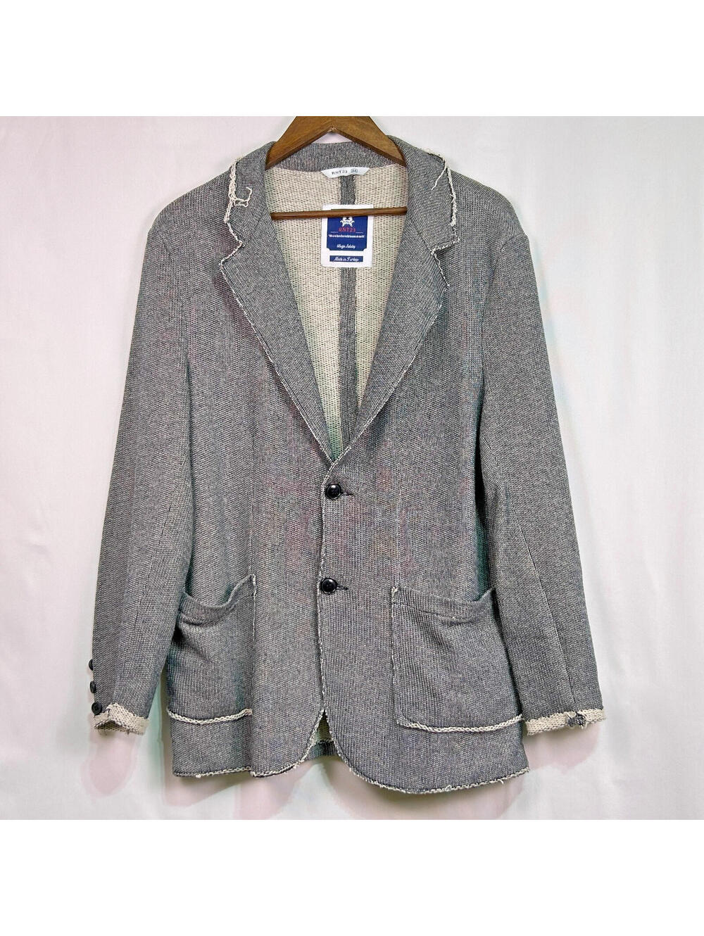 RNT23 Casual Wool Blend Blazer Jacket Mens EU 46 Gray Knit Elbow Patch Casual
